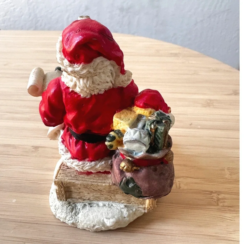 Vintage Hand Painted Santa Claus Figurine Toy Sack Scroll Christmas Decor 5